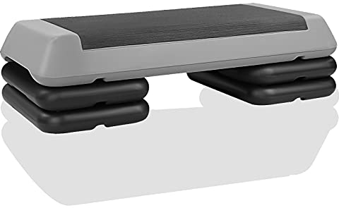 FUNJEPE Höhenverstellbarer Aerobic-Stepper für Fitness und Training, 3 Stufen, mit 4 Erhöhungen, verstellbar, 10 cm/15 cm/20 cm, für drinnen und draußen (grau)