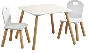 Kesper | Kinder-Sitzgarnitur mit Tisch und 2 Stühlen | Material: Faserplatte - Holz | robust und standfest | Farbe: Weiß