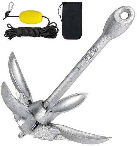 PEILU Ancrage pliable pour bateaux - 1500 g - Avec ancrage pliant, corde d'ancrage de 10 m, mousqueton, bouée d'ancrage et sac de transport, crochet d'enterrement galvanisé pour canoës, planches à