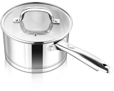 Herogo 18cm Saucepan, Stainless Steel Sauce Milk Pan with Lid, 3QT Induction Cooking Pot with Ergonomic Handle, Suitable for All Kitchen Stove Top, Heavy Duty & Easy Clean, 2.4 L
