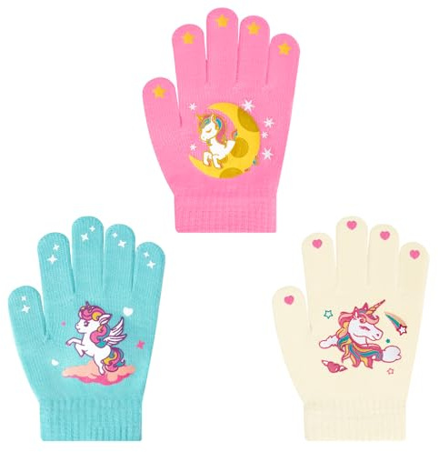 WAWSAM 3 Pairs Kids Knitted Mittens Toddler Winter Gloves Boys Girls Stretch Mittens Magic Fleece Lined Full Finger Warm Mittens Cold Weather Gloves for Ski Riding Driving