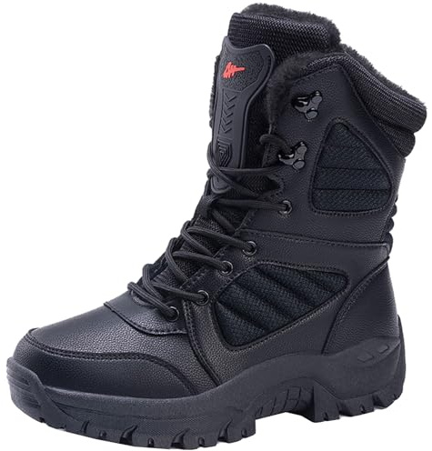 Vrupons Bottes de chasse isolées à tige haute pour homme - Bottes de neige chaudes doublées de fourrure, semelle extérieure imperméable antidérapante et résistante, Noir , 40 EU