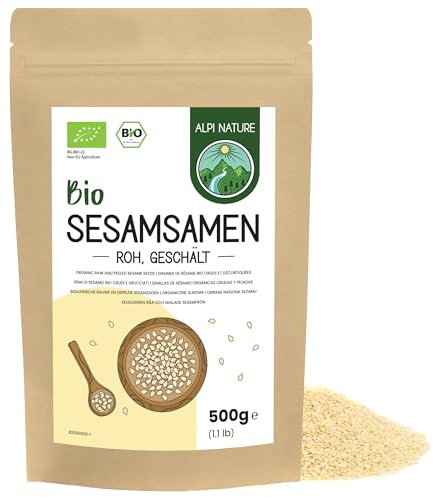 Alpi Nature Graines de Sesame Blanc Pelées BIO 500g, Bio Graines de Sésame Blanc Crues