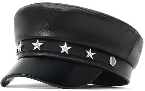 GEMVIE Chapeau avec visière pour Femme Casquette Cuir rétro Classique Sailor Chapeau La Dame Noir