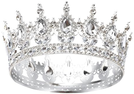 DRESHOW Volle Runde Mädchen Tiara Königin Krone Damen Brautkrone Diadem Kristall Barock Tiara Sparkly Strass Prinzessin Karneval Kopfschmuck für Hochzeit Prom Geburtstag Party