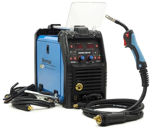 MIG MAG Schweißgerät Sherman DIGIMIG 200 HIT - Inverter Schweissgerät 230V - Fülldraht Schweißgerät ohne Gas - Handschweißgerät mit Spool Gun für Alu und Stahl