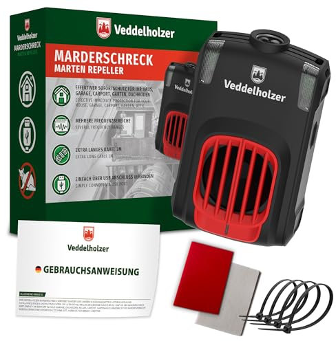 Veddelholzer Marderabwehr mit USB Stecker Ultraschall & LED Blitzlichter für 70m² Marderschreck für Dachboden, Haus, Garage, Carport, Keller, Gartenhütte UVM auf natürliche Weise Marder vertreiben