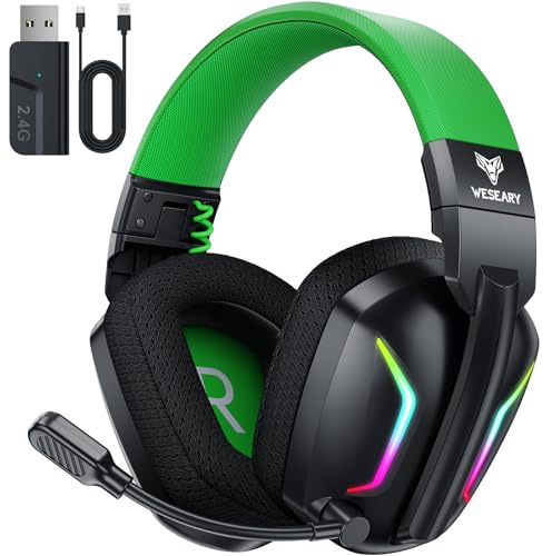 WESEARY WG1 Cuffie Gaming Wireless, 2,4 GHz Cuffie Gaming con Microfono per PS5, PS4, PC, Switch, Mac, Mobile, Cuffie per PS5 con Stereo, Cuffie Bluetooth Over Ear con Luce LED, Batteria da 50 Ore