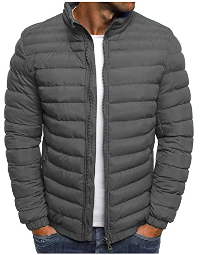 Générique Doudoune Homme Legere et Chaude Hiver Veste Chic sans Capuche Col Mao Manteaux Court Décontractée Blousons Zippée Couleur Unie avce Poches Automne Jacket Gris XL