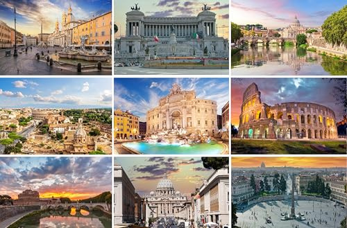 Rome Postcard Set 9 Cards / Postcards Motifs: Colosseum Trevi Fountain St. Peter's Basilica Vatican Castel Roman Forum Piazza Navona Pictures Photos from Italy