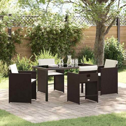 Qnhdfrt Set di mobili da giardino in rattan sintetico, 5 pezzi, colore marrone, con 4 sedie, robusto balcone e giardino, design moderno, per piccoli balconi, terrazze e gruppi di sedie da esterno