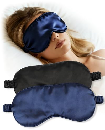 lulir Lot de 2 Masque de Sommeil, Masque de Nuit pour Hommes Femmes, Ultra Doux Respirant avec Sangle Élastique, Bandeau Yeux Sommeil pour Voyage Sieste Maison (Noir et Bleu marine)