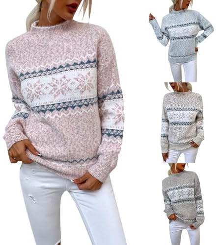 Kswlwccpp Pull De Noël Femme Long Grande Taille Chaud Sweat Shirt Sweater Décontractés Manches Longues Hiver Pull Norvégien Col Rond Chic Et Elegant Pulls De Noel Sweatshirts