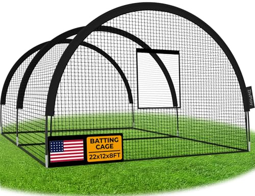 Baseball Batting Cage Net Batting Cages for Backyard Portable Pop Up Cage for Baseball and Softball with Pitching Machine Hole and Detachable Door (22ftx12ftx8ft)
