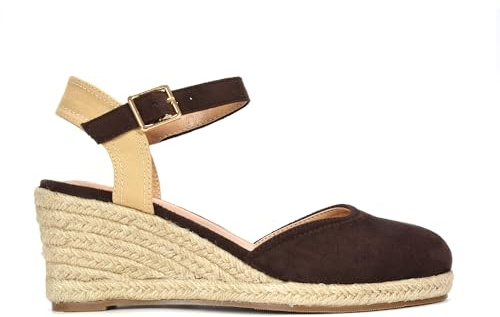 Women's Ankle Strap Wedge Ladies Platform Espadrille Closed Toe Buckle Shoes Size 3-8 (Brown, UK Footwear Size System, Adult, Women, Numeric, Medium, 6)