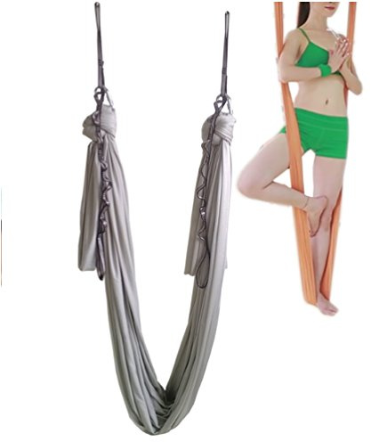 Wellsem® - Hamac élastique de 5 m pour Pilates Yoga Swing Yoga aérien avec mousqueton et chaîne en guirlande, Argenté.