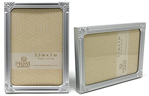 3x5 Picture Frame - Small Picture frames 3x5 Set of 2, Frame Set Frames for Pictures 3 ½ x 5 Silver Brushed Metal frame with Glass Front 3.5x5 For Wall or Table 2 Pack