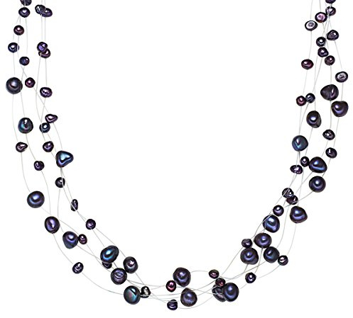 Valero Pearls Damen-Kette Süßwasser-Zuchtperlen in ca. 4-6 mm Barock blau 925 Sterling Silber - Perlenkette Halskette mit echten Perlen dunkelblau