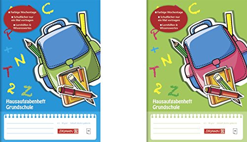 Brunnen 1046807 Cahier de devoirs, format A5, 48 feuilles, école primaire, 2 motifs
