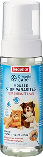 Beaphar – DIMÉTHICARE – Mousse Stop parasites – Contre puces, tiques et poux (Adultes, œufs et Larves) – sans Pesticide et sans Insecticide Chimique – Enrichie à l'Aloe Vera – 150ml