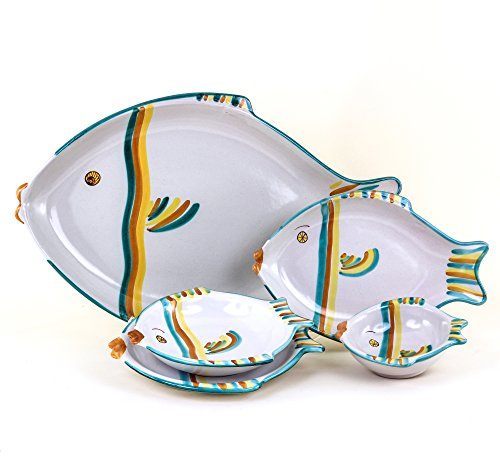CEAR ceramiche - Piatti da pesce servizio x 6 in ceramica artistica di Caltagirone 20 pz.