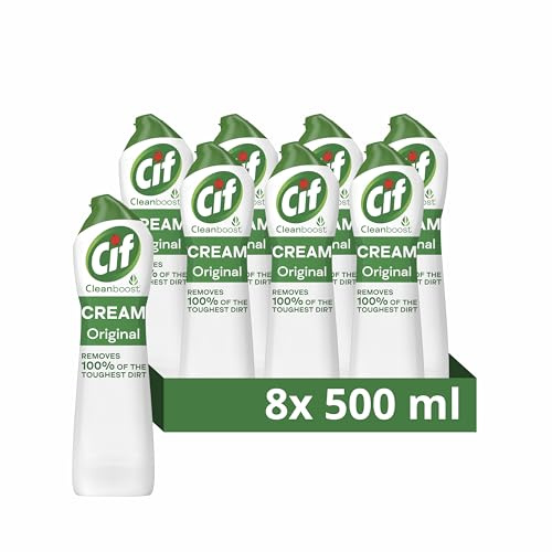 Cif Original Cream Cleaner multipurpose surface cleaner with 100% natural cleaning particles removes 100% of the toughest dirt 8x 500 ml