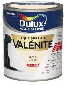 Dulux Valentine Peinture Laque Valénite Glycéro Multisupport Intérieur-Extérieur – Grande Résistance pour Boiseries et Ferronneries - Aspect Brillant Blanc Cassé 2L