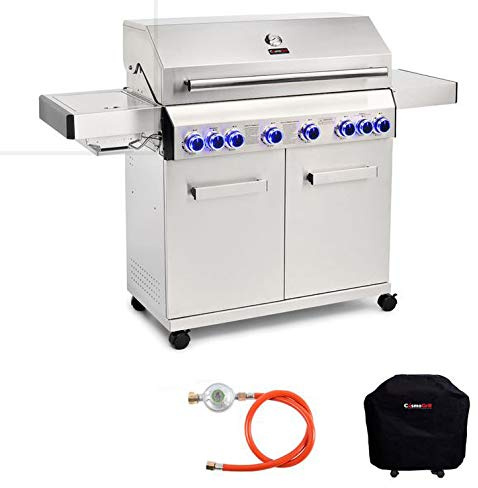 CosmoGrill Platinum Stainless Steel 8 Burner 6+2 Gas Barbecue Grill with Waterproof Cover, Premium Outdoor Garden Gas BBQ with Spacious Cooking Area