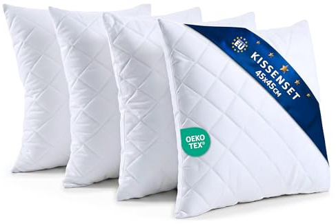 Amazinggirl Kopfkissen 45x45 cm - Kissen Allergiker Schlafkissen Polster Pillow Made in EU und Pillows for Sleeping 45 x 45 Bett Kissens für Schlafen Oeko-Tex Weiß - 4 Stück