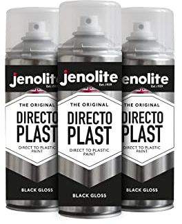 JENOLITE Directoplast Gloss Spray Paint | BLACK | 3x400ml | Paint for Plastic Surfaces | For All Types Of Plastic | No Primer Required Multi Surface Paint | RAL 9005