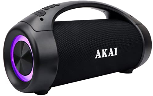 AKAI Boombox Soundblaster Ghettoblaster Bluetooth Lautsprecher Wasserdicht IPX5, 50W Bluetooth Box Tragbar Kabellos Stereo Sound, LED-Lightshow, A2DP Bluetooth 5.0 Speaker für Indoor Outdoor & Party
