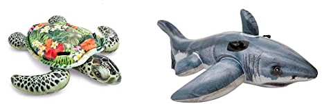 INTEX Aufblasbare Schildkröte, Mehrfarbig & Great White Shark Ride-On - Aufblasbarer Reittier - 173 x 107 cm