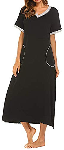 Maglietta da notte da donna, a maniche corte, in cotone, lunga, taglie forti, da notte, girocollo, vestibilità larga, con tasche, per il sonno, estiva, per la casa
