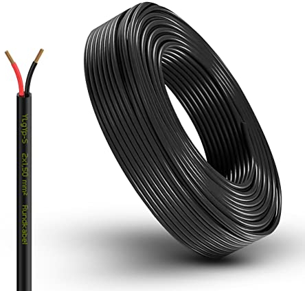 Fahrzeugleitung Anhängerkabel Rund oder Flach Kabel rot/schwarz 2X 0,75 1,0 1,5 mm² 2-adrig 6-24 Volt KFZ Auto (Rundkabel 1,5 mm², 20 Meter)