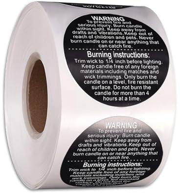 500 Black Candle Warning Labels Roll – 1.5 Inch Round English Text Safety Stickers for Candle Jars, Metal Tins & Wax Melts – Essential Candle Making Supplies & Packaging