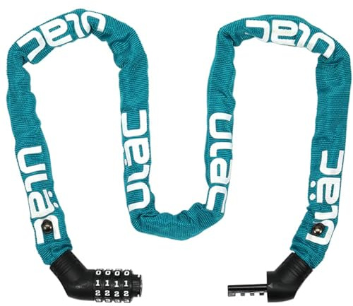 ULAC STREET FIGHTER Neo Kettenschloss Combo, rücksetzbares 4-stelliges Zahlenkombinations-Fahrradschloss (Blaugrün)