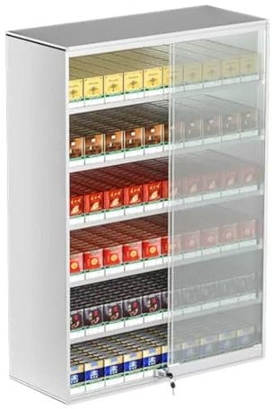 Cigarette Display Case- Wall Mounted Cigarette Rack- Sliding Door With LockCigarette Display Cabinet- 5/10 Pack Of Cigarettes- for Market Store Store Retail ( Color : Silver , Size : 62.5x28.8x90cm )