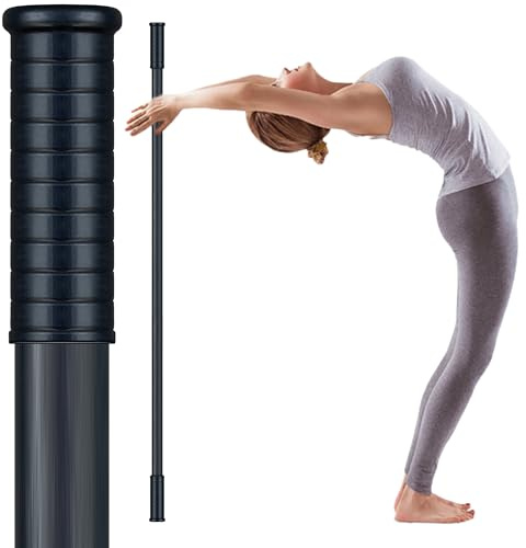 Yoga Stick with Soft Ends-Stretching Stick-Workout Stick Exercise Bar-Pilates Stick-Balance Fitness Stick-Yoga Dowel Rod Shoulder Movement- Physiotherapy Stick（Soft-Touch Matte Black 5ft）