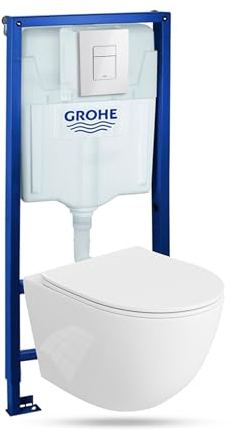 Lavita Élément mural Solido + WC suspendu Sinto blanc sans bord + abattant de WC avec système d'abaissement automatique blanc brillant bouton kit complet encastré réservoir de chasse WC complet