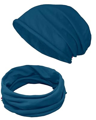 TMK Set di Cappello e Sciarpa per Bambini Scaldacollo e Berretto 100% Cotone cod.1215 (Blu Scuro, 1 Set Per Bambini)