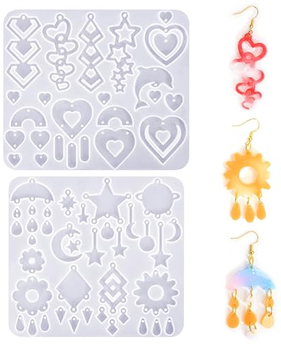 Greyoe Moldes Resina Epoxi, Moldes Para Resina, Moldes De Silicona Para Resina Epoxi, Para Diy Joyería Hecha a Mano Simple Personalizada Pendientes Colgantes Decorativos Molde 2 Pcs（A+B）