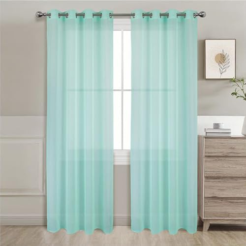 GREATOYAR Cortinas Translúcidas Visillos Liso en Poliéster para Sala, Cuarto, Dormitorio, Comedor, Cocina, Salón - 2 Piezas, 140x260cm, Turquesa
