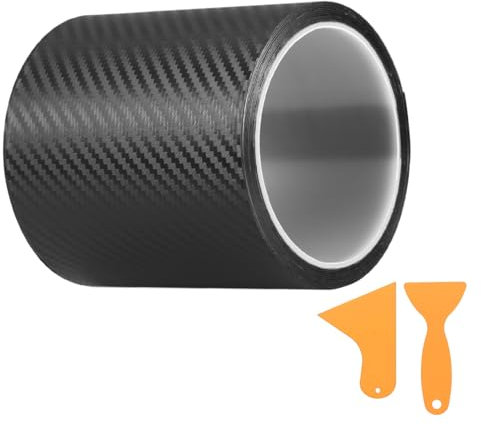 Zocipro Carbon Fibre Vinyl Wrap 10cm*3m, Carbon Fibre Detailing Vinyl Wrap Tape with 2 Plastic Scrapers, Black Anti Scratch Carbon Fiber Protective Film for Car Door Edge Guard Sticker