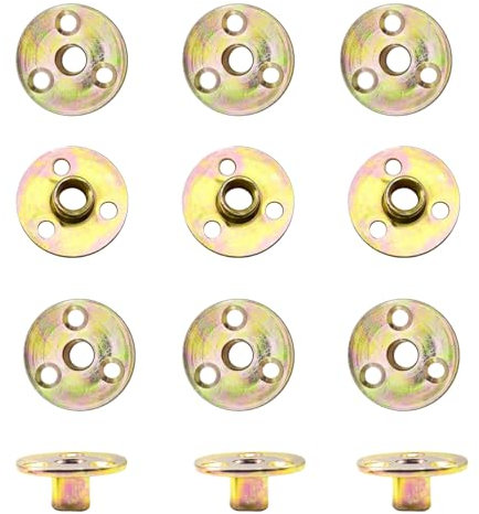 12 Stück Flanschmuttern M10x37x2,5mm, Einschlagmuttern M10 Flanschloch-T-Mutter mit Runder Basis Brad Loch 3 Loch T Mutter Hülsenmutter M10 für Festigung und Verbindung von Holzbe, Innengewinde