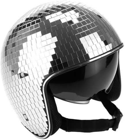 QWORK Casco da discoteca, decorazione per feste, con visiera retrattile e cappello da cowboy, berretto in vetro glitterato fatto a mano