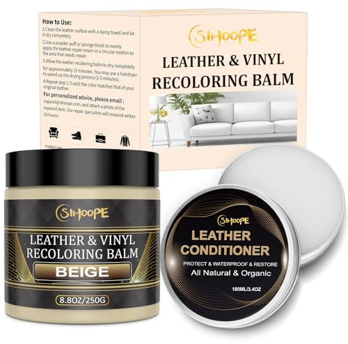 SIHOOPE 250g Reparador para Cuero con 100ml Cuidado, Kit de Reparación Beige - Líquido Reparador, Quita Arañazos en Asientos de Coche, Sofás, Zapatos, Bolsos y Chaquetas