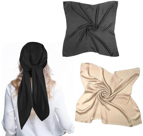 2 Stück 90 X 90 Cm Große Seidentuch Haare, Seidentuch Damen, Head Scarf Women, Haartuch Zum Schlafen, Gefühl Schal Personifizieren Elegant Haartuch Halstuch Haarschmuck Taschentuch