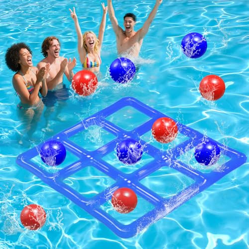 Tic Tac Toe(Gioco Giochi Gonfiabili),Giochi Piscina 140 x 140 CM Gonfiato,Giocattolo Gioco da Lancio per Piscina,Giochi Piscina Adulti,PerFeste in PiscinaCarnevali,Giochi Acqua Bambini