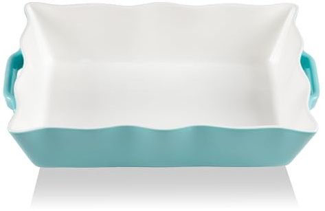 Sweejar Casserole Dishes for Oven, Ceramic 9x13 Baking Dish, Wave Edge Bakeware with Handles, Large Rectangular Lasagna Pan Deep for Roasting, Baking, Cooking, Banquet and Daily Use (Turquoise)