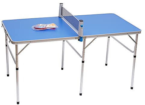 Klappbar Tischtennis,Mini Tischtennisplatte Set,Tischtennistisch Komplettes Set,mit 2 Tischtennisschlägern,3 Bällen,für Zuhause & Unterwegs (152x76x76cm),Blau